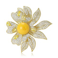 Copper Zircon Lotus Brooch With Amber Accent For Women's Apparel view 5
