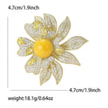 Copper Zircon Lotus Brooch With Amber Accent For Women's Apparel view 6