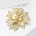 Copper Zircon Lotus Brooch With Amber Accent For Women's Apparel view 3