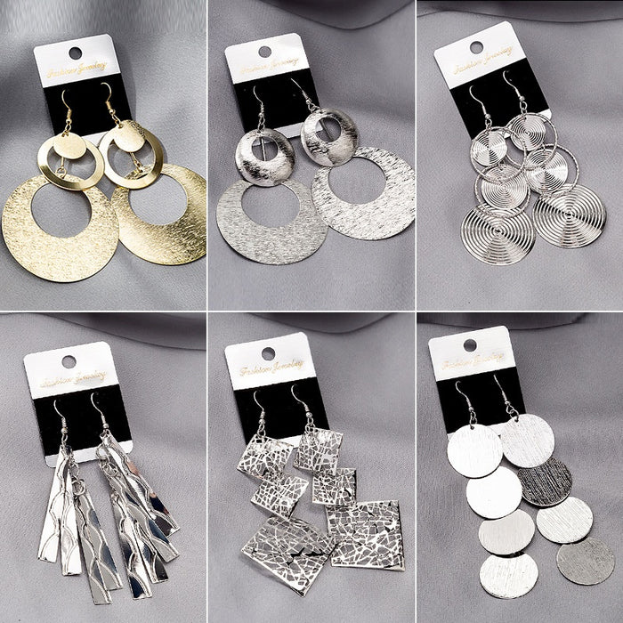 Oversized Multi Layer Hollow Metal Disc Earrings, Irregular Geometric Water Drop Tassel Jewelry