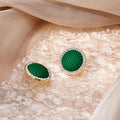 Elegant Candy Color Round Grid Fabric Studs With Micro Pave Zircon Rhinestone Alloy Border Earrings view 4