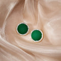 Elegant Candy Color Round Grid Fabric Studs With Micro Pave Zircon Rhinestone Alloy Border Earrings view 2