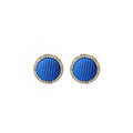 Elegant Candy Color Round Grid Fabric Studs With Micro Pave Zircon Rhinestone Alloy Border Earrings view 5