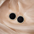 Elegant Candy Color Round Grid Fabric Studs With Micro Pave Zircon Rhinestone Alloy Border Earrings view 3