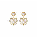 Vintage Palace Style Pearl Heart Stud Drops With Rhinestone Trim Black White Enamel Elegant Earrings view 5