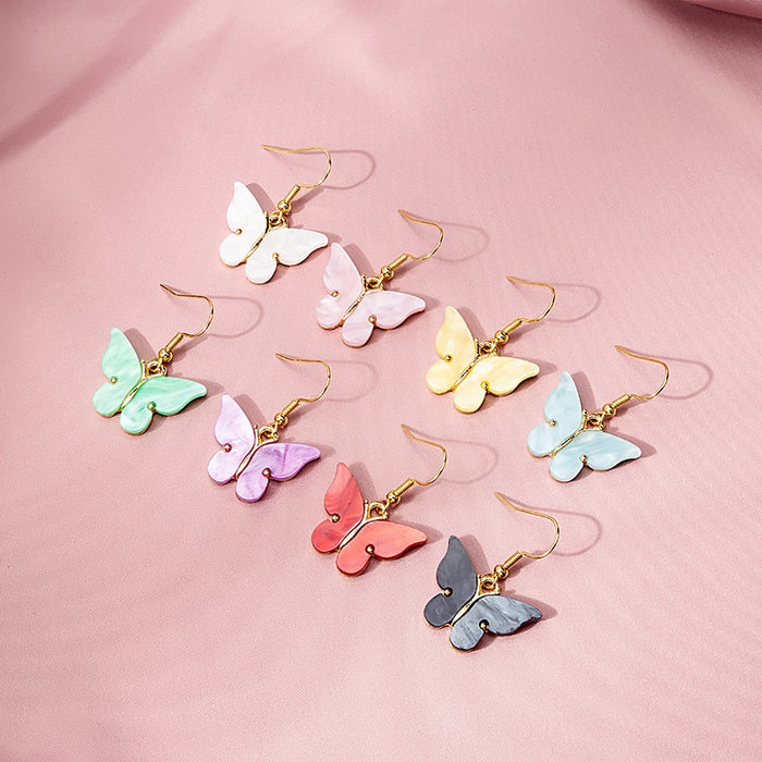 Elegant Pearl Shell Butterfly Drop Earrings For Women, Colorful Gradient Alloy Hook Dangle Earrings