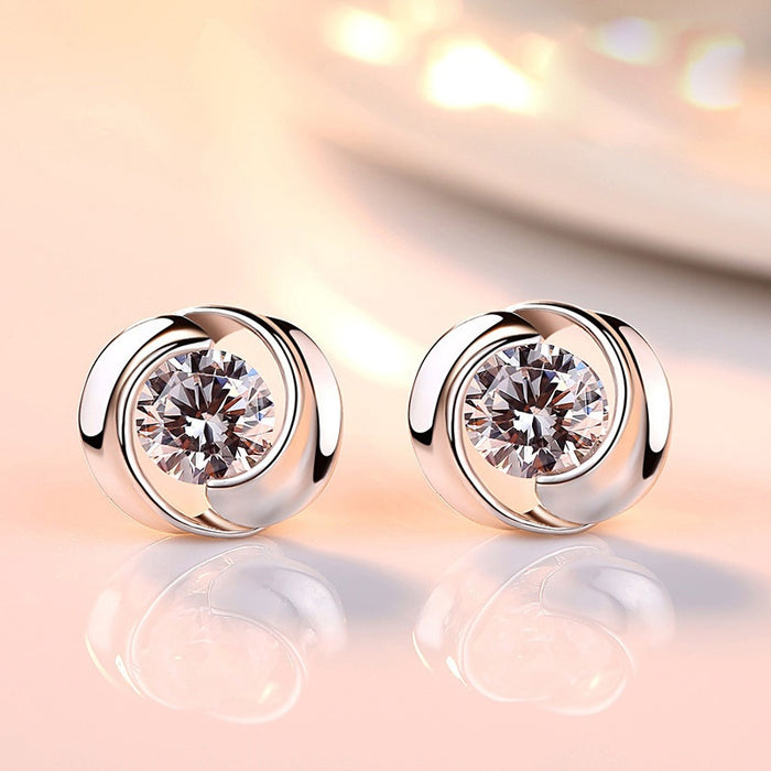 Korean Style Rotating Love Wave Windmill Zircon Stud Earrings For Women