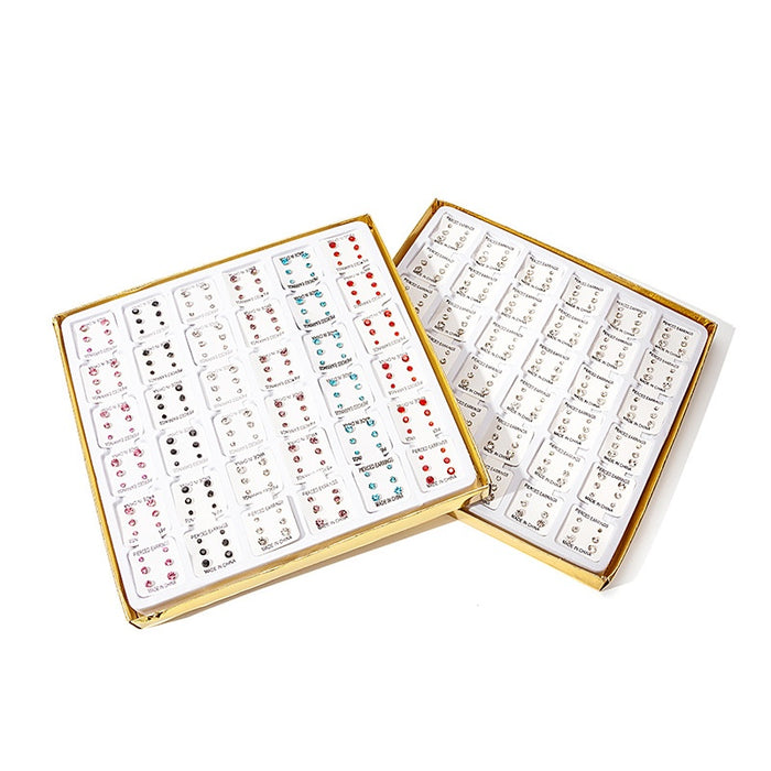 108 Pairs Elegant Colorful Rhinestone Stud Set With Plastic Pins Simple Ear Hole Care Earrings
