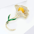 Gold Plated Copper Zircon Camellia Brooch For Elegant Floral Accessories view 3