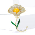 Gold Plated Copper Zircon Camellia Brooch For Elegant Floral Accessories view 2