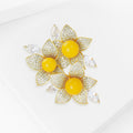 Alloy Zircon Amber Five Petal Flower Brooch For Suits Dresses view 3
