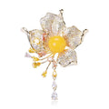 Alloy Zircon Tassel Amber Flower Brooch For Coats And Suits view 6