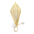 Alloy Zircon Calla Lily Brooch Pin With Hollow Leaf Design view 1