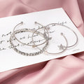 Korean Sweet Cute Moon Star Micro Pave Rhinestone Thin Bangle Bracelet Set 4 Pieces view 2
