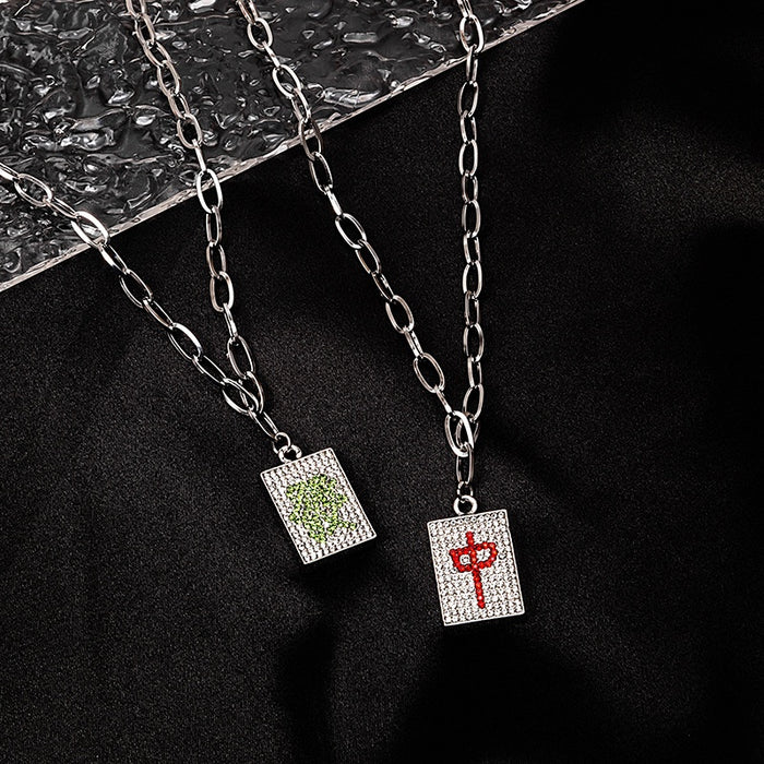 Creative Chinese Culture Hip Hop Rhinestone Fortune Character Pendant Necklace Fashion Chain