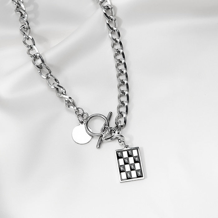 Korean Trendy Square Black White Checkerboard Hip Hop Choker Clavicle Chain Necklace