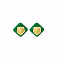 Elegant Vintage Green Enamel Heart And Geometric Square Chic Gold Embossed Alloy Stud Earrings view 5