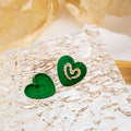 Elegant Vintage Green Enamel Heart And Geometric Square Chic Gold Embossed Alloy Stud Earrings view 4
