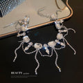 Light Luxury Copper Rhinestone Tassel Necklace For Women, Round Elegant Minimalist Clavicle Chain view 3