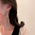 Alloy Silver Needle Rhinestone Heart Flower Bow Tassel Drop Earrings For Women view 2