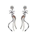 Alloy Silver Needle Rhinestone Heart Flower Bow Tassel Drop Earrings For Women view 5