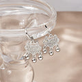 Elegant Rhinestone Chinese Longevity Lock Bell Tassel Silver Alloy Huggie Hoop Drop Earrings view 2