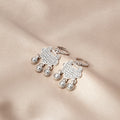 Elegant Rhinestone Chinese Longevity Lock Bell Tassel Silver Alloy Huggie Hoop Drop Earrings view 3