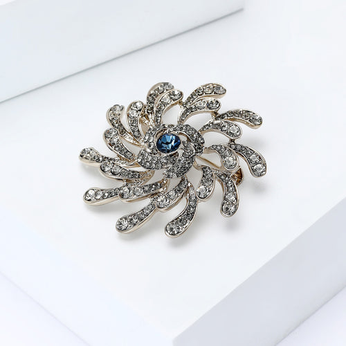 Alloy Full Rhinestone Flower Brooch Pin For Suits And Coats