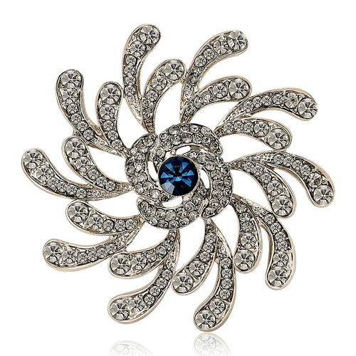 Alloy Full Rhinestone Flower Brooch Pin For Suits And Coats