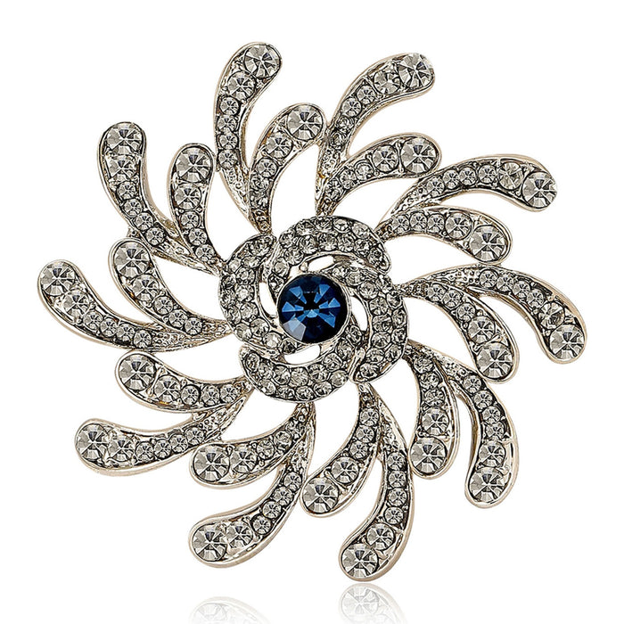 Alloy Full Rhinestone Flower Brooch Pin For Suits And Coats