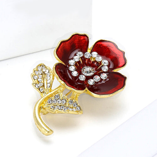 Alloy Enamel Poppy Flower Brooch For Women's Suit Decoration