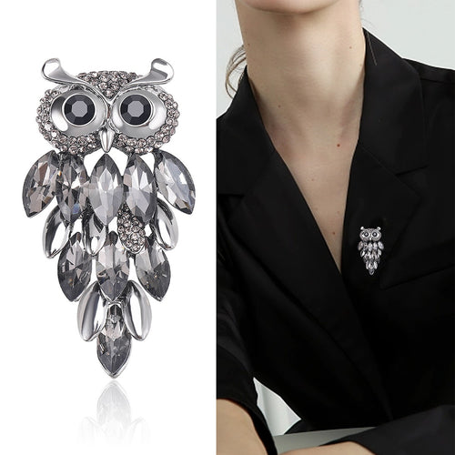Alloy Rhinestone Glass Owl Brooch Pin For Men Apparel Decoration
