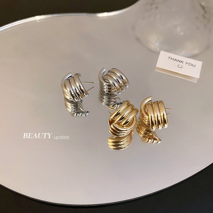 Alloy Geometric Interlaced Stud Earrings, Irregular Minimalist Cool Style Metal Ear Jewelry