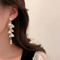 Korean Style Alloy Pearl Flower Tassel Drop Earrings With Silver Needle view 4