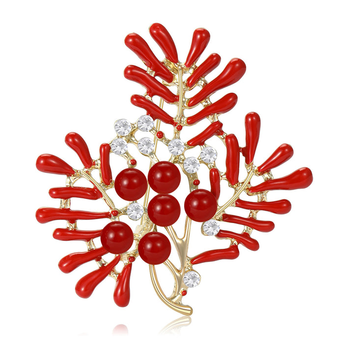 Alloy Enamel Red Coral Pearl Brooch For Coat Sweaters