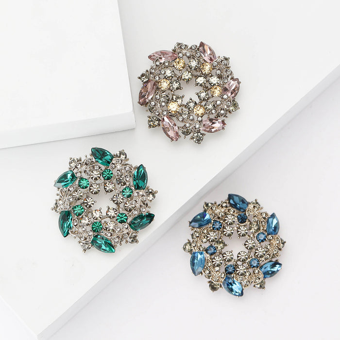 Alloy Czech Rhinestone Bauhinia Wreath Brooch Pin For Elegant Apparel