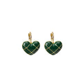 Elegant Vintage French Heart Enamel Checkerboard Plaid Gold Tone Alloy Hook Drop Dangle Earrings view 5