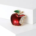 Alloy Enamel Red Apple Brooch Pin With Rhinestones For Sweaters view 2