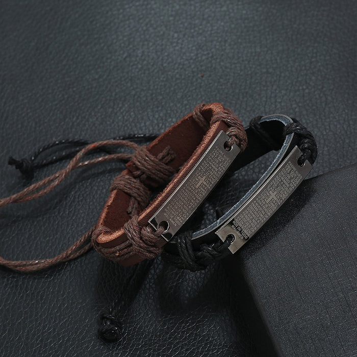 Vintage Hemp Rope Braided Cowhide Leather Bracelet Fashion Men Woven Wristband Jewelry