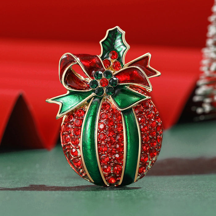 Alloy Rhinestone Apple Brooch Christmas Gift Lapel Pin For Coats
