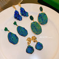 Blue Alloy Pleated Geometric Irregular Heart Drop Earrings For Women Vintage Statement view 1
