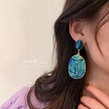 Blue Alloy Pleated Geometric Irregular Heart Drop Earrings For Women Vintage Statement view 4