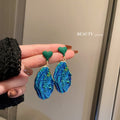 Blue Alloy Pleated Geometric Irregular Heart Drop Earrings For Women Vintage Statement view 3