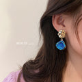 Blue Alloy Pleated Geometric Irregular Heart Drop Earrings For Women Vintage Statement view 2