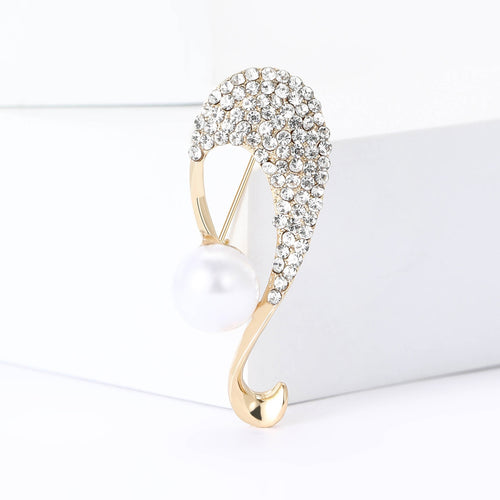 Metal Alloy Rhinestone Pearl Brooch Pin For Women Suits