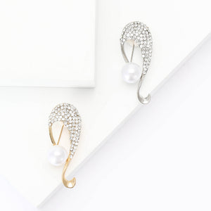 Metal Alloy Rhinestone Pearl Brooch Pin For Women Suits
