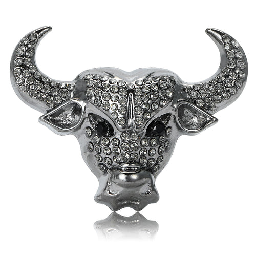 Gunmetal Alloy Rhinestone Ox Brooch Pin For Zodiac Accessories