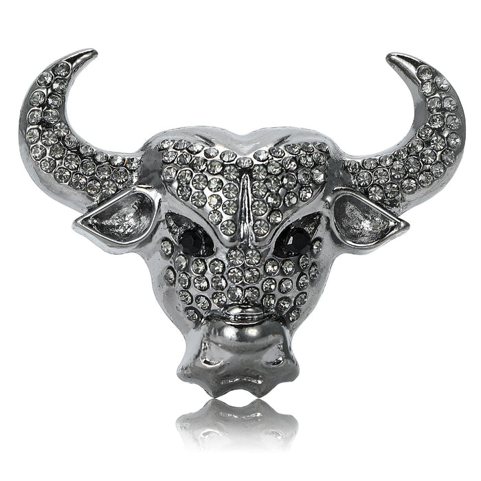 Gunmetal Alloy Rhinestone Ox Brooch Pin For Zodiac Accessories