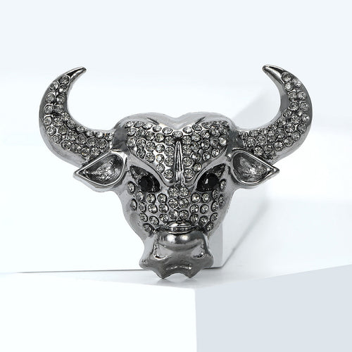 Gunmetal Alloy Rhinestone Ox Brooch Pin For Zodiac Accessories