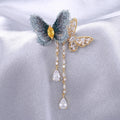 Embroidered Fabric Zircon Tassel Butterfly Brooch For Suit Lapel view 3